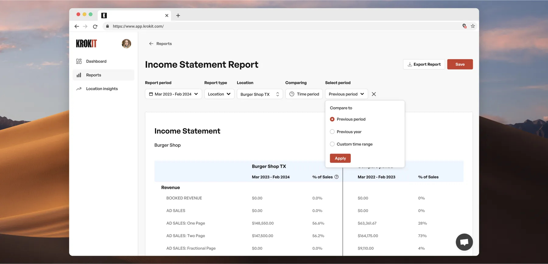 Krokit Income Statement for franchisors